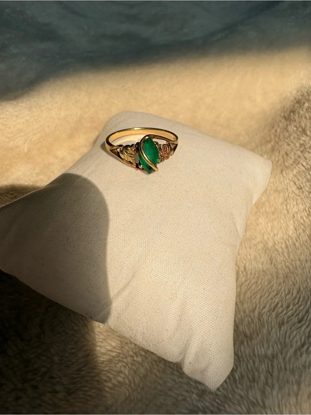 Black Hills Gold 10/12k Lab Created Emerald Marquise Wrap Ring Coleman Co